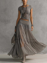 Lori Lace-Paneled Top and Pleated Maxi Skirt Set