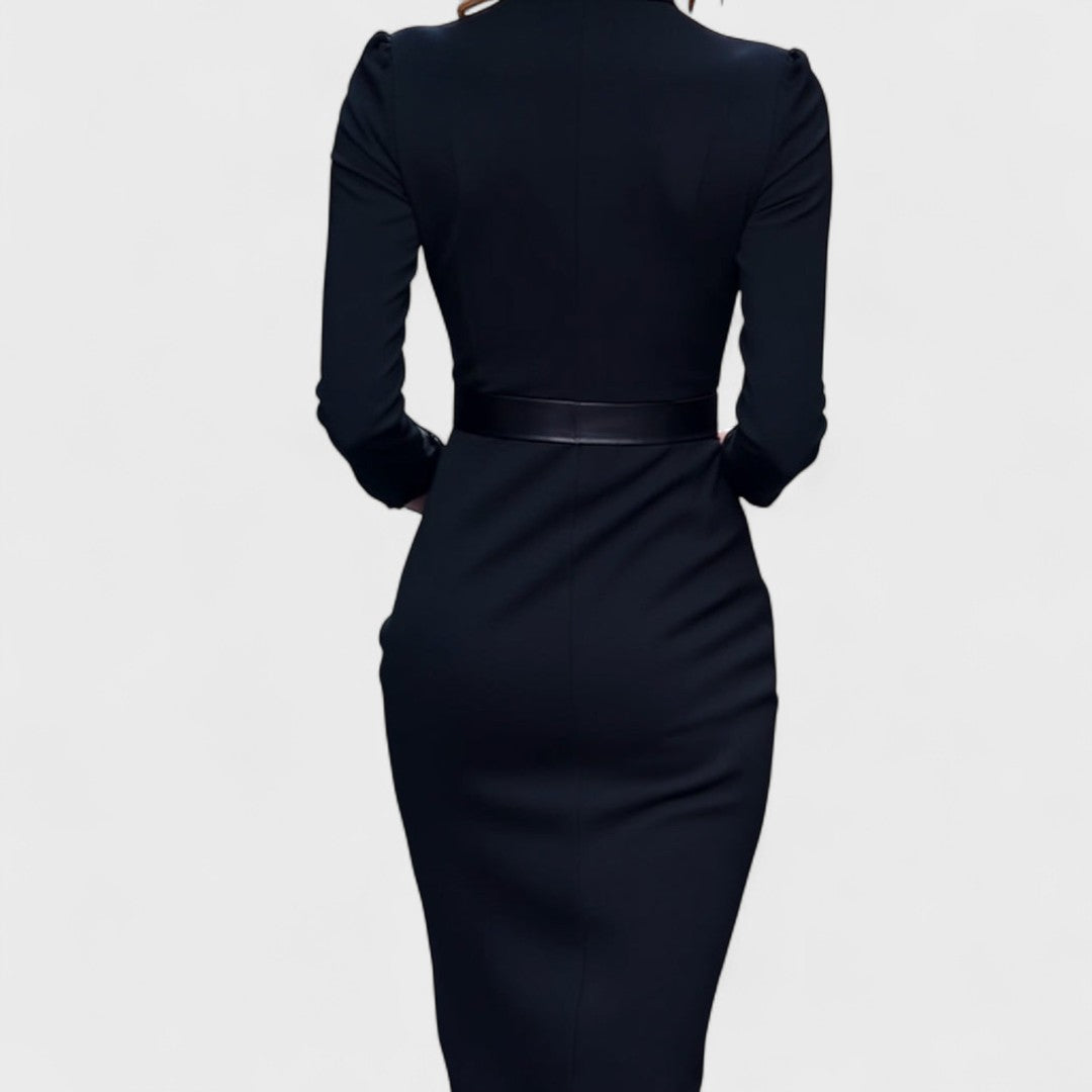Mandarin | Elegant Belted Dress with Mandarin Collar