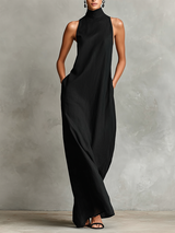 Vesper – Linen-Blend High Neck Maxi Dress