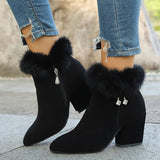 Cassidy | Plush-Trim Block Heel Ankle Boots