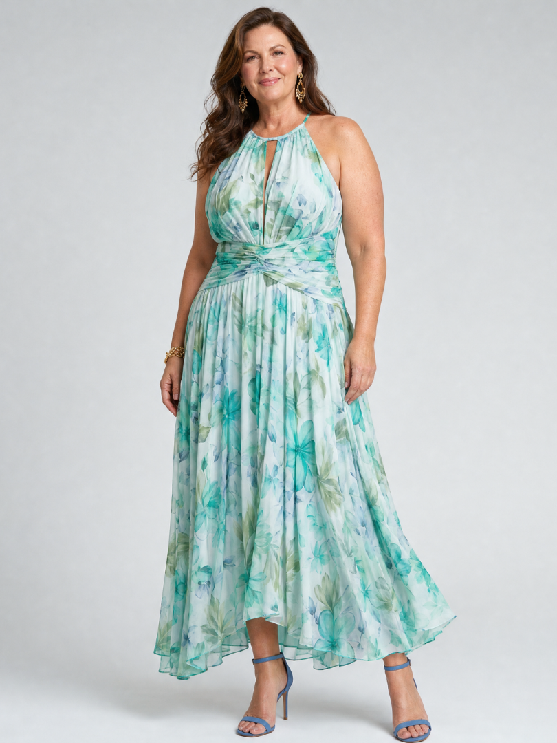 Iselle | Portia Pleated Halter Midi Dress