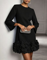 Amara Shift Mini Dress with 3D Floral Hem