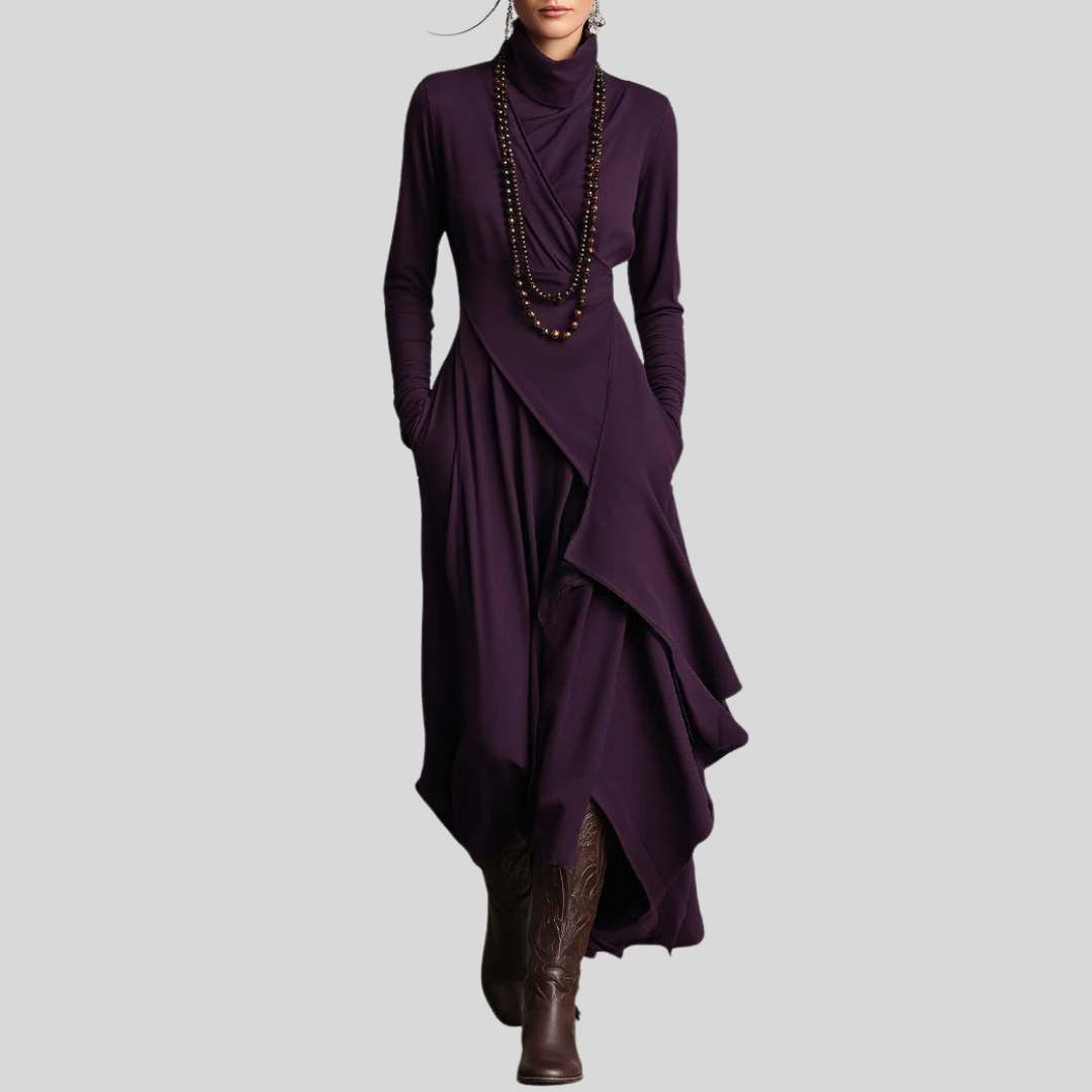 Marivelle™ | Elegant High-Neck Maxi Dress