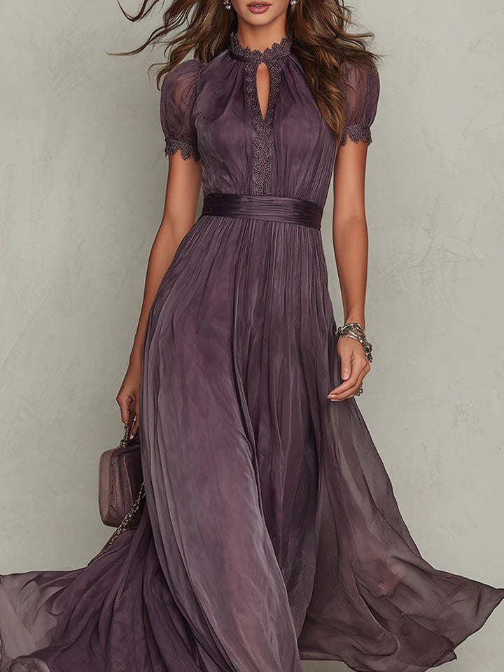 Iselle | Babette Elegant Purple Chiffon Keyhole Maxi Dress