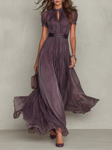 Iselle | Babette Elegant Purple Chiffon Keyhole Maxi Dress