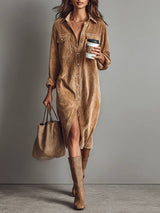 Aurovia Elegant Flared Shirt Dress