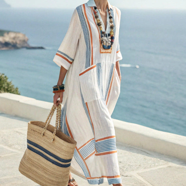 Solange Caftan Dress – Blue &amp; Amber