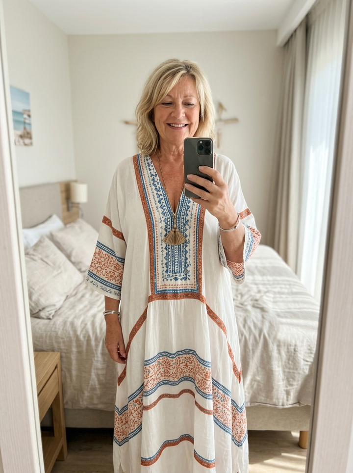 Solange Caftan Dress – Blue &amp; Amber