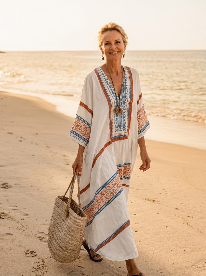 Solange Caftan Dress – Blue &amp; Amber
