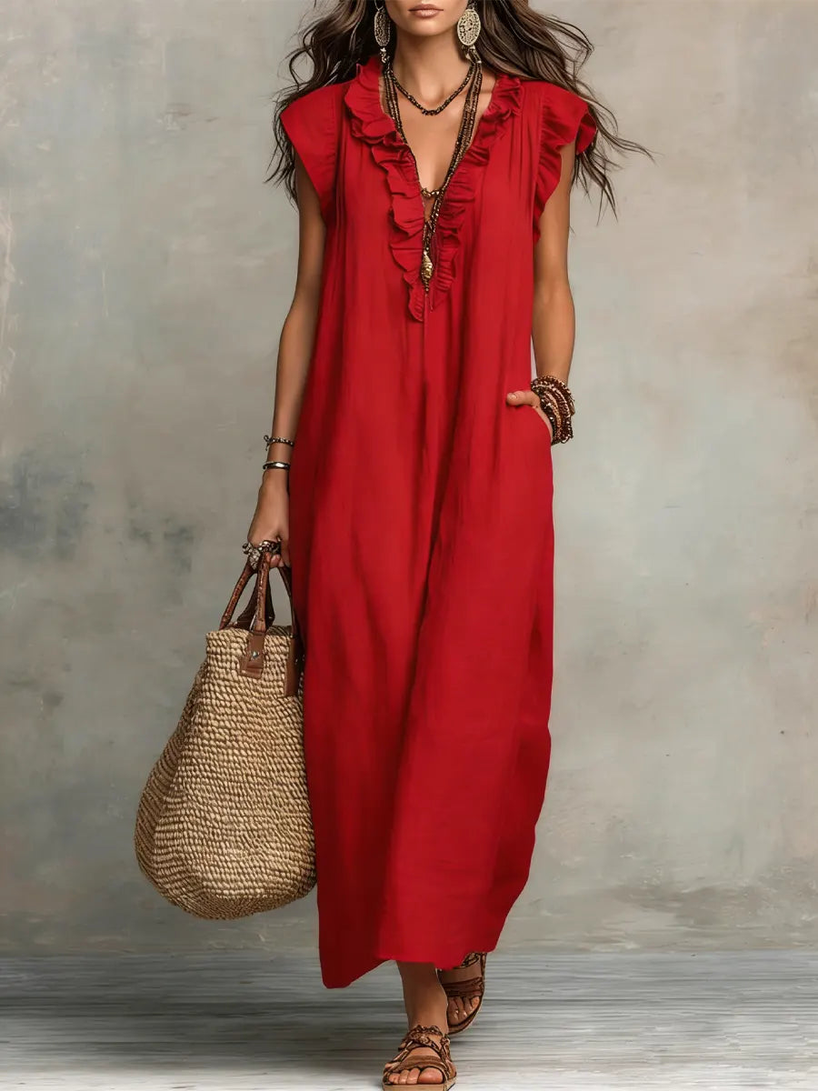 Camélia - Linen &amp; Cotton Bohemian Maxi Dress