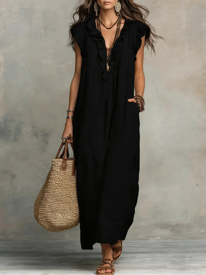 Camélia - Linen &amp; Cotton Bohemian Maxi Dress