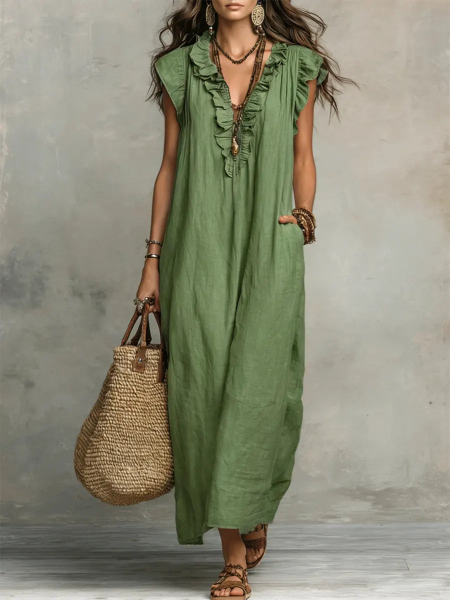 Camélia - Linen &amp; Cotton Bohemian Maxi Dress