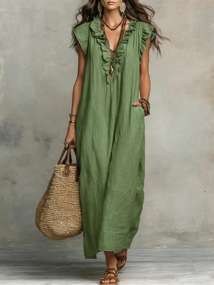 Camélia - Linen &amp; Cotton Bohemian Maxi Dress