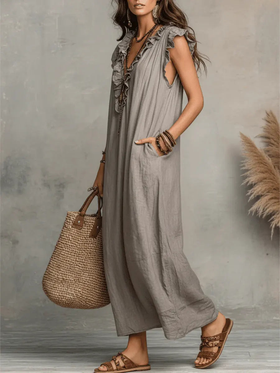Camélia - Linen &amp; Cotton Bohemian Maxi Dress