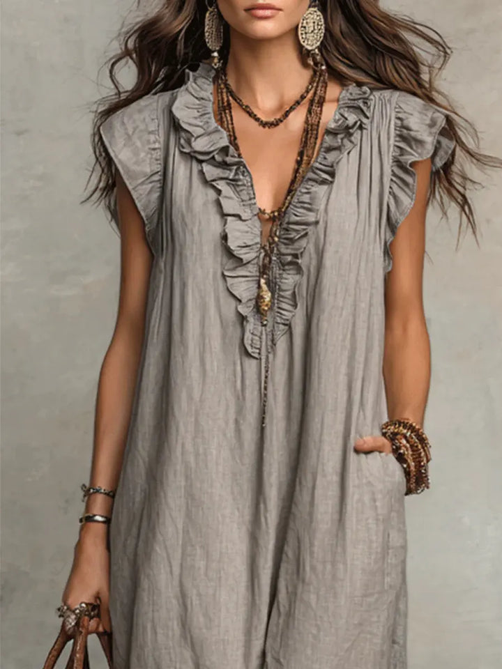 Camélia - Linen &amp; Cotton Bohemian Maxi Dress