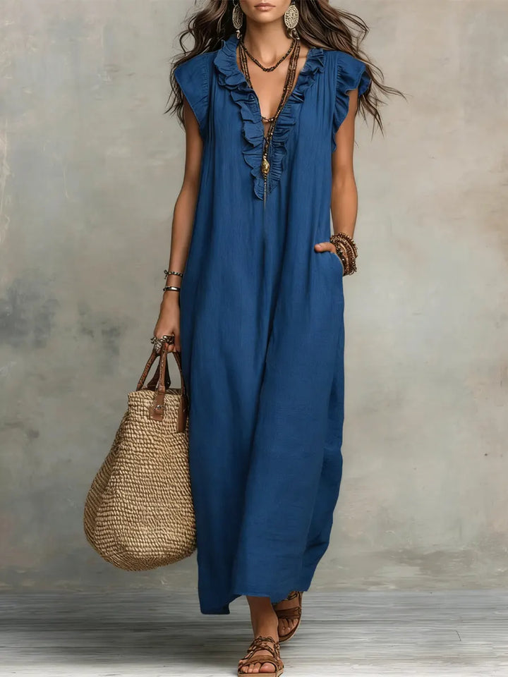 Camélia - Linen &amp; Cotton Bohemian Maxi Dress