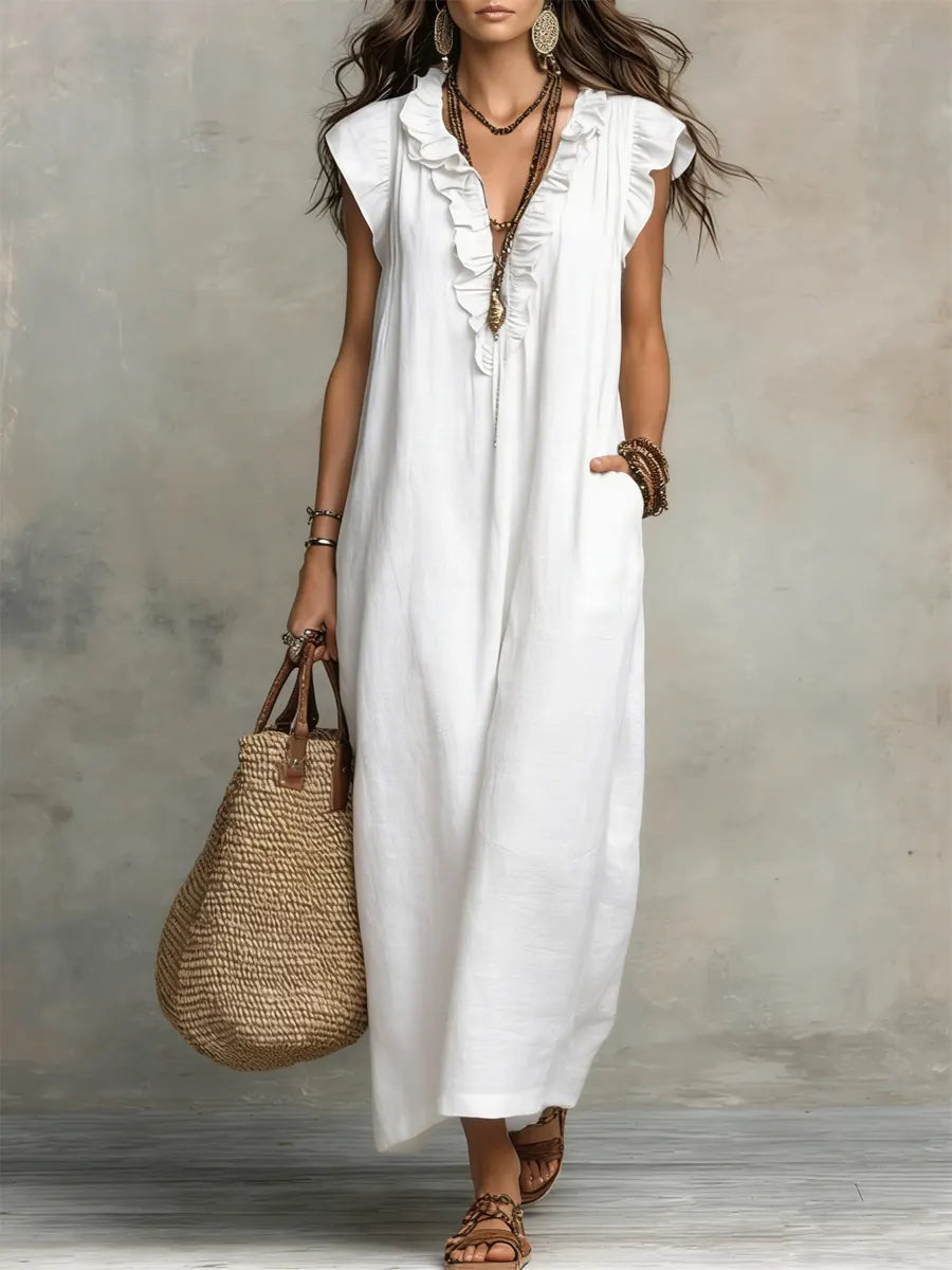 Camélia - Linen &amp; Cotton Bohemian Maxi Dress