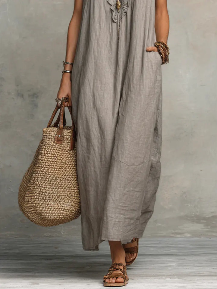 Camélia - Linen &amp; Cotton Bohemian Maxi Dress