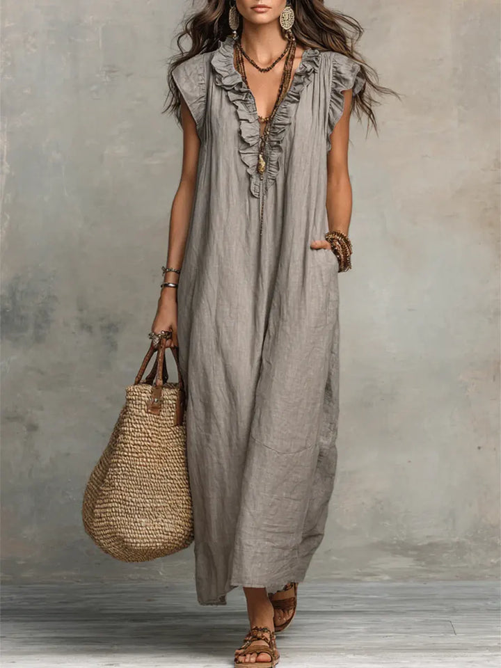 Camélia - Linen &amp; Cotton Bohemian Maxi Dress