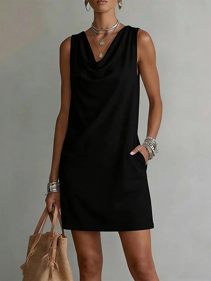 Valeria Sleeveless Cowl Neck Dress with Pockets