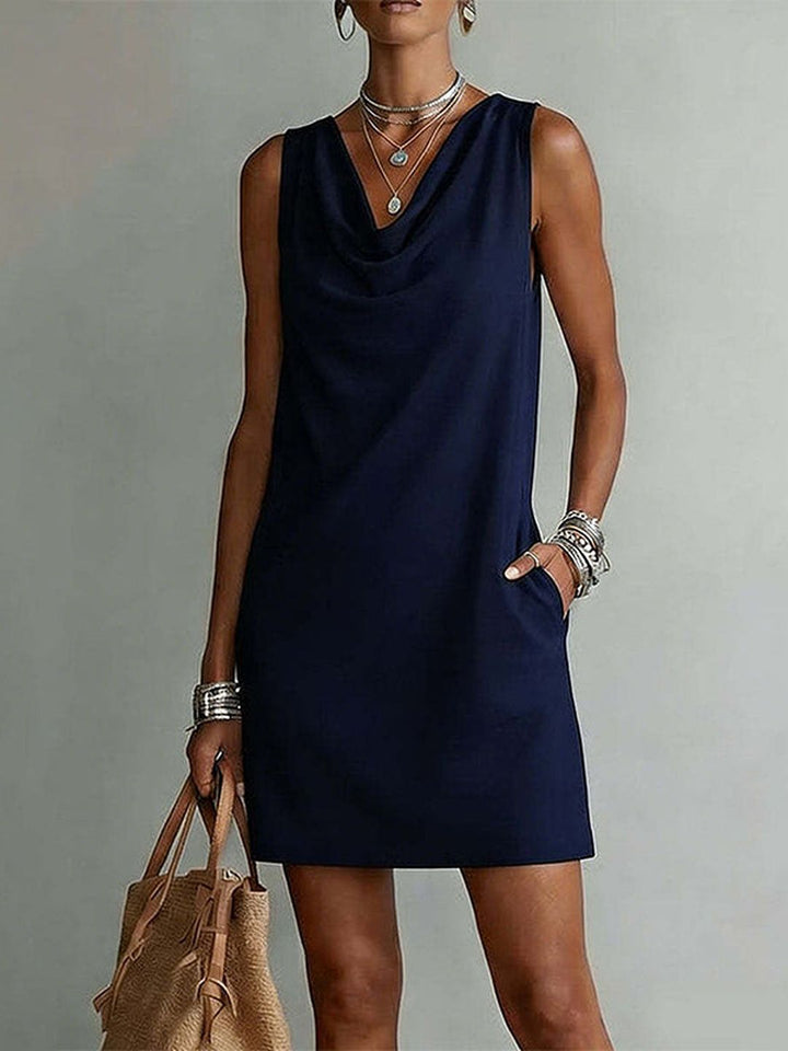 Valeria Sleeveless Cowl Neck Dress with Pockets