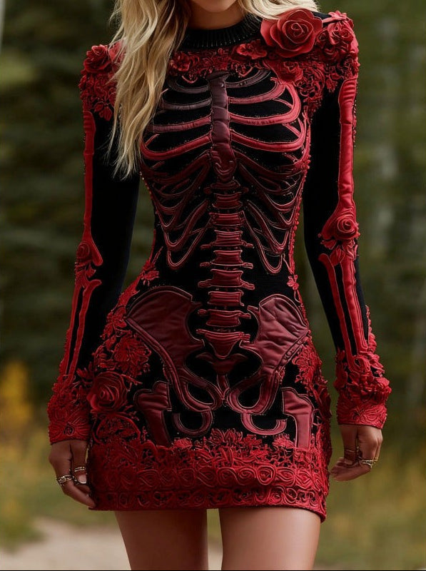 Ravenna Skeleton Floral Appliqué Mini Dress
